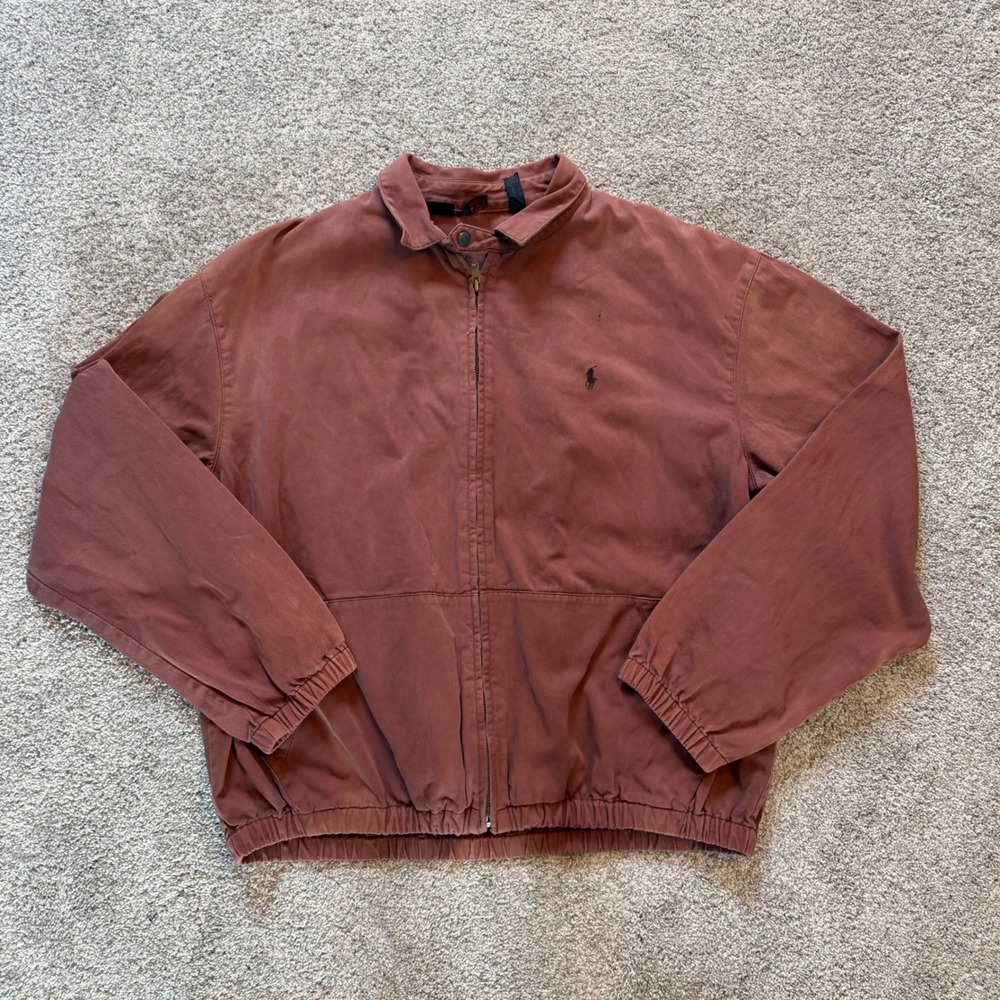 Polo Ralph Lauren Vintage Harrington Jacket Rust Red Cotton Twill Large USA Made